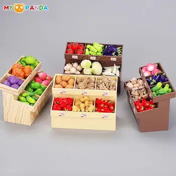 1/12 Dollhouse симулация плодове зеленчуци дисплей багажник Dollhouse мини супермаркет рафт модел DIY живот сцена декор аксесоари