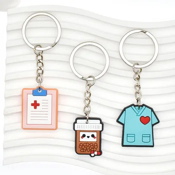 1PCS PVC ключодържател сладък медицински грижи серия стил карикатура ключодържатели годни лекар и медицинска сестра чанта кола верига бижута подарък