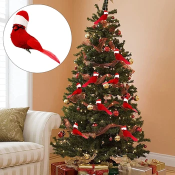 1Pcs симулация пера птици с клипове за градина тревата дърво декор занаятчийски червени птици фигурки Коледа декорация на дома
