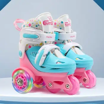 2-8 Година Детски двуредови ролкови кънки Регулируеми еластични PU ролкови ролки Кънки Двойни обувни спирачки Безопасно спомагателно колело Skate
