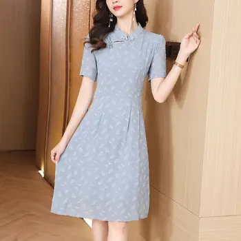 2023 Нова подобрена рокля cheongsam дамска лятна дамска ретро стил темперамент в дългата пола