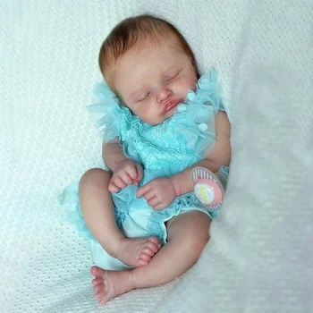 49см Ръчно изработени преродени кукли Сладко преродено спящо бебе кукла момиче Розали с ръчно рисуване / ръчно вкоренена кестенява коса и подарък