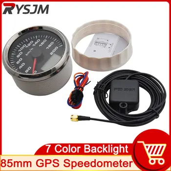 85mm GPS скоростомер с GPS антена LCD габарит 200km / h за мотоциклет кола камион лодка мотор авто със 7 цвята подсветка 12V 24V