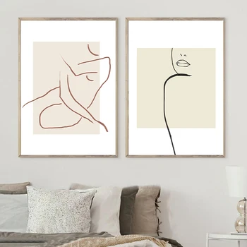 Abstract Секси жена тяло фина линия изкуство печат неутрален стена снимки минималистичен плакат скандинавски стена изкуство платно живопис декор