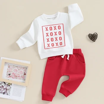 Baby Boy Valentines Day Outfit Fall Toddler Sweatshirt Pants 2pcs Set Infant Shirt Top Sweatsuit Clothes