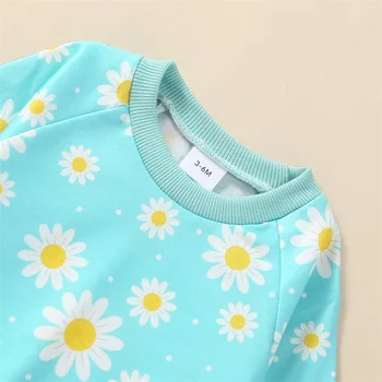 Baby Girl 2Pcs пролетни костюми дълъг ръкав цветен печат пуловер джобни панталони комплект дрехи за малки деца