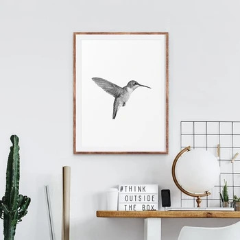 Bird плакат печат минималистичен стена изкуство картина платно живопис черно и бяло колибри фотография скандинавски дома декор