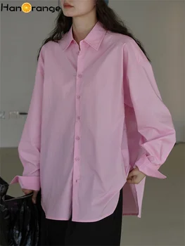 HanOrange 2024 пролетна мода проста риза жени контур хлабав случайни отгоре женски бяло/синьо/розово/кафе