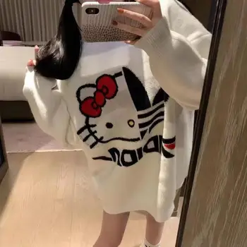 Hello Kitty плетен пуловер Kawaii аниме пуловер корейска версия 24 нова академия стил хлабав и гъвкав топъл плетен пуловер