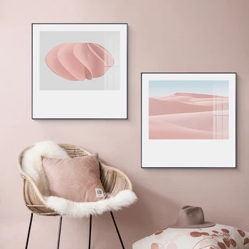 Nordic pinky desert Розов комплект платно живопис минималистичен плакат печат модерен стена арт картини за хол спалня дома деко