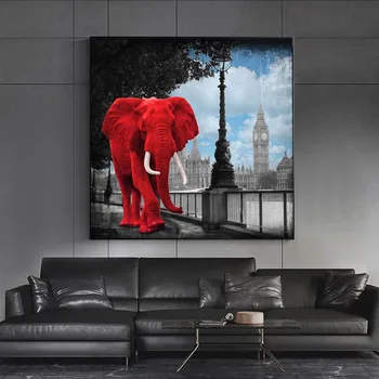 Pop Art Animal Canvas Painting Red Elephant Pink Rhino Poster And Prints On the Wall Art Picture For Living Room Home Decoration