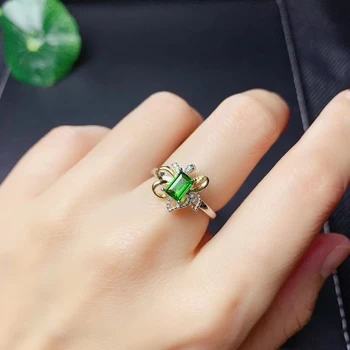 атрактивен класически зелен Dioside скъпоценен камък пръстен 925 стерлинги сребърен пръстен естествен скъпоценен камък момиче годежен пръстен рожден ден коледен подарък