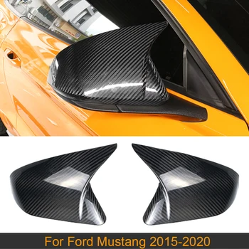  въглеродни влакна кола огледало за обратно виждане капачки за Ford Mustang 2015-2020 странични огледала капачки черупки случай рог стил добави