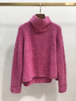 Дамски плюшен пуловер с висока яка, стил Хонг Конг, ретро, свободен и универсален, небрежен, есен, зима, нов, 2024