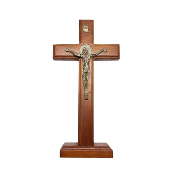 Дървена кръстна фигурка Християнска дървена орнамента Религия Занаяти Арт орнамент за църква Великден Религия Декор Орнамент Подарък E65B