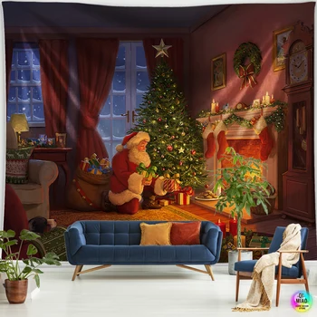 Дядо Коледа коледно дърво гоблени празник стена декорация фон кърпа хол Начало 