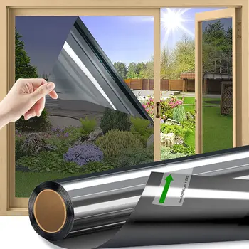 Еднопосочен огледален филм за поверителност, дневна поверителност Самозалепващ се стъклен филм декор Контрол на топлината Анти UV прозорец стикер за домашен офис
