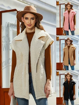 Есен и зима нов европейски и американски стил хлабав костюм без ръкави яка двуреден двустранен кадифе дамско палто
