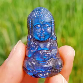 естествен лабрадорит Буда мини издълбани Fengshui кристал статуя занаят лечебен скъпоценен камък домашен офис декорация 1бр