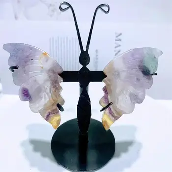 естествен флуорит пеперуда крила кристал дърворезба занаяти лечебна енергия късмет камък декорация на дома подарък за рожден ден 1pair