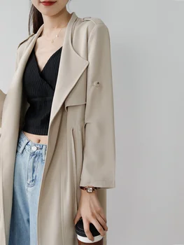 Каки тренчкот дамски летен тънък дизайн смисъл малка тълпа темперамент средна дълга талия яке