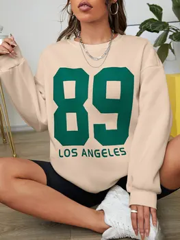 Лос Анджелис 89 писмо печат Дамски пуловери творчество реколта улично облекло All-math случайни O-образно деколте дълги ръкави жена сива врана