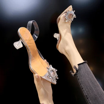 Луксозни дамски помпи 2022 Прозрачни високи токчета Секси заострени пръсти сватбено тържество марка модни обувки за дама тънки токчета