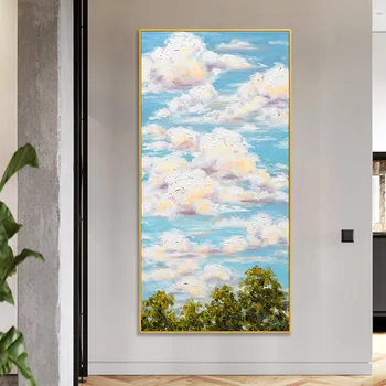 Маслена живопис ръчно рисувани облак дърво пейзаж стена изкуство декорация живопис модерен висящи живопис за хол дома декор