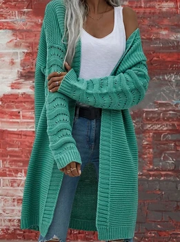 Мода 2024 Жените есен зима случайни пуловер жилетка дълъг ръкав плътен цвят трикотажни парагади жилетка пуловер палто