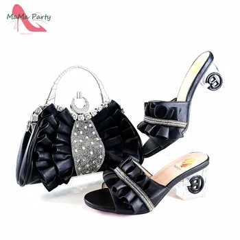 Модни Новопристигнали Италиански дамски обувки Комплект чанти в черен цвят с апликации 2024 INS гореща продажба чехъл за рокля
