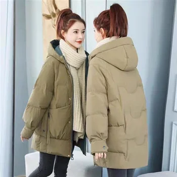 Нов стил 2023 дамско палто от парка мода основно памучно пухено яке зимна мода мека и дебела качулка за свободното време дамско яке l