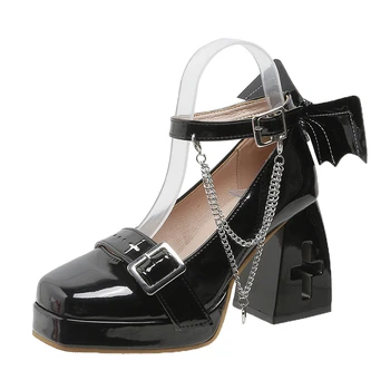 Нов флашинг стил Лолита обувки аниме обувки момичета метална катарама водоустойчиви обувки жени обувки Bowknot Хелоуин високи токчета