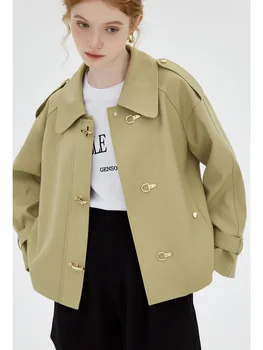 Палто за жени 2023 Пролет есен поло яка персонализиран бутон Дамски ветровка палто мода случайни универсален кратко палто