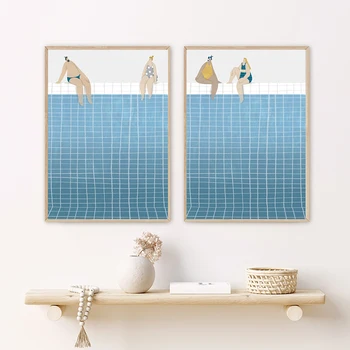 Плакати за плувци Живопис от платно за плувен басейн Абстрактни модерни минималистични отпечатъци Летни картини за декорация на дома в хола