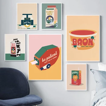 Причудлив кухненски арт плакат Странен вдъхновяващ цитат Сладък картон за мляко Крава платно живопис Скандинавска стена картина стая Домашен декор