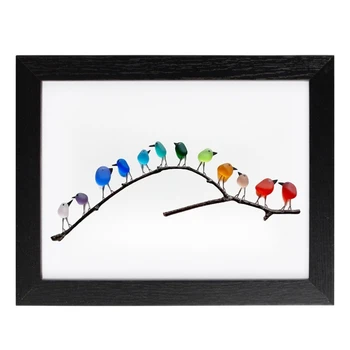 1 Piece Rainbow Birds On Branch Resin & Driftwood Picture For Bedroom And Living Room 12Inch