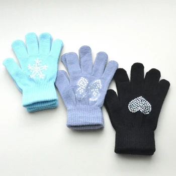 1 чифт топли ръкавици уютни деца зимни плетени ръкавици дишащи пълни пръсти стреч ръкавици душ подарък за момчета и момичета