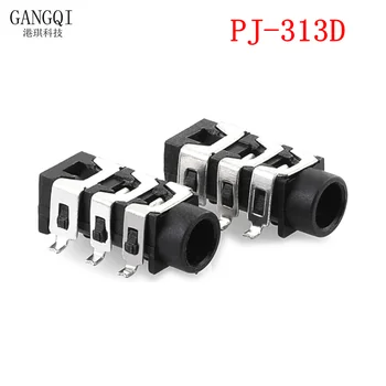 10PCS PJ-313D PJ313 SMD 6Pin SMT 3.5MM женски аудио конектор стерео черен жак за слушалки