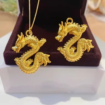 1PCS Real Pure 999 24K жълто злато мъже жени подарък късмет издълбани дракон висулка 2g