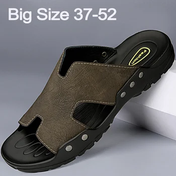 2023 Естествена кожа Мъжки чехли Външни плажни обувки голям размер летни ежедневни сандали Мъжки чехли Sandalias Hombre Zapatos