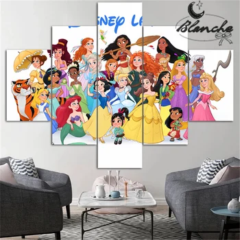 5 парчета Дисни дами група красива принцеса момичета стена изкуство платно живопис модерни картини печат момичета хол домашен декор