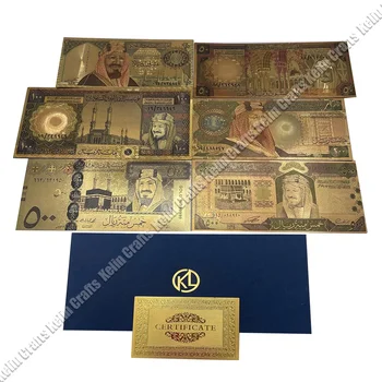 6 Дизайни Саудитска Арабия Златна банкнота Златен риал Банкноти за домашен декор и колекция