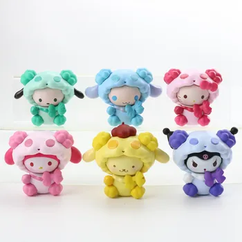 6Pcs Kawaii Kuromi Melody Cinnamoroll PC Dog Cos Panda Series Cartoon Ornaments Q Version Pendant PVC Cute Figures Toy Kids Gift