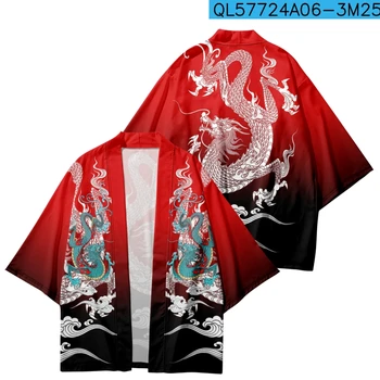 6XL 5XL извънгабаритен топ 2023 летен плаж аниме дракон отпечатани кимоно 3/4 ръкав риза Haori мода традиционно облекло