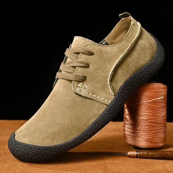 Brand Ретро мъжки ежедневни обувки Ръчно изработени външни кожени обувки Меко дъно устойчиви на износване мъже Туристически маратонки дишаща Mocassin