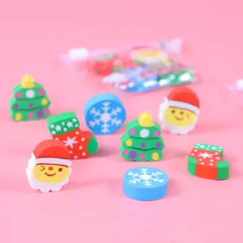 Cartoon Christmas Erasers Santa Claus Funny Stationery Prize Gift Kawaii 3D триизмерна форма Коледа гума комплект