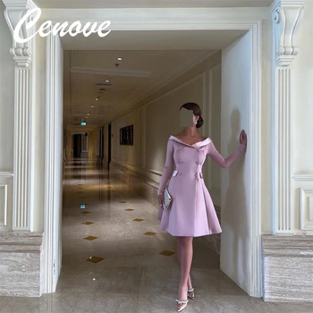 Cenove A-Line V деколте абитуриентска рокля дълги ръкави с дължина до коляното Вечерна елегантна парти рокля за жени2023