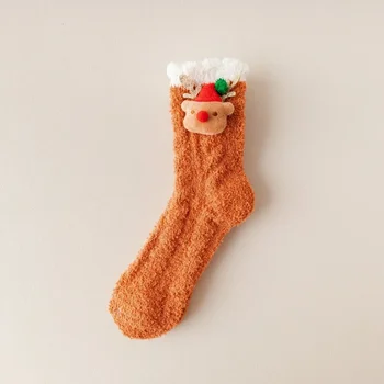 Comfort Coral Velvet Mid-tube Коледни чорапи Дамски есен Зима Екстра кадифе Екстра дебели месечни чорапи плътен цвят