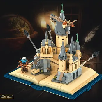 Creative Castle Magic Book Building Blocks Класически филм Knight Flying Dragon Street View Модел Тухли Празнични подаръци Детски играчки
