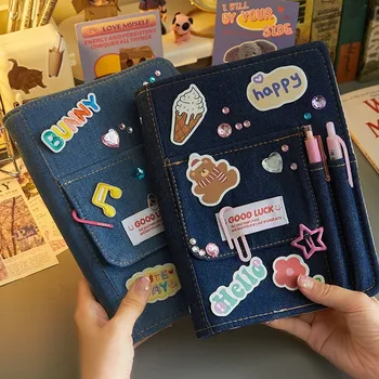 creative Деним тетрадки Класьор Дневник за ръчни книги Подаръчна кутия за дневник Момиче тетрадка канцеларски материали за съхранение Корейски училищни пособия